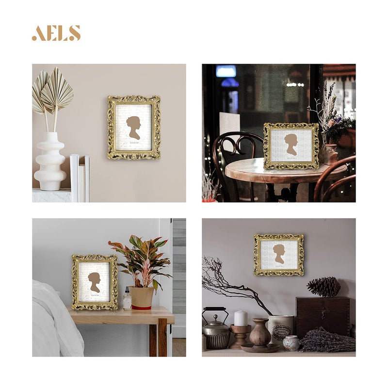 AELS 8x10 Inch Vintage Picture Frame, Elegant Antique Photo Frames with Glass Front, Photo Display, Tabletop Wall Hanging, Gift Ideas, Silver-gold Hollow Pattern - Image 4